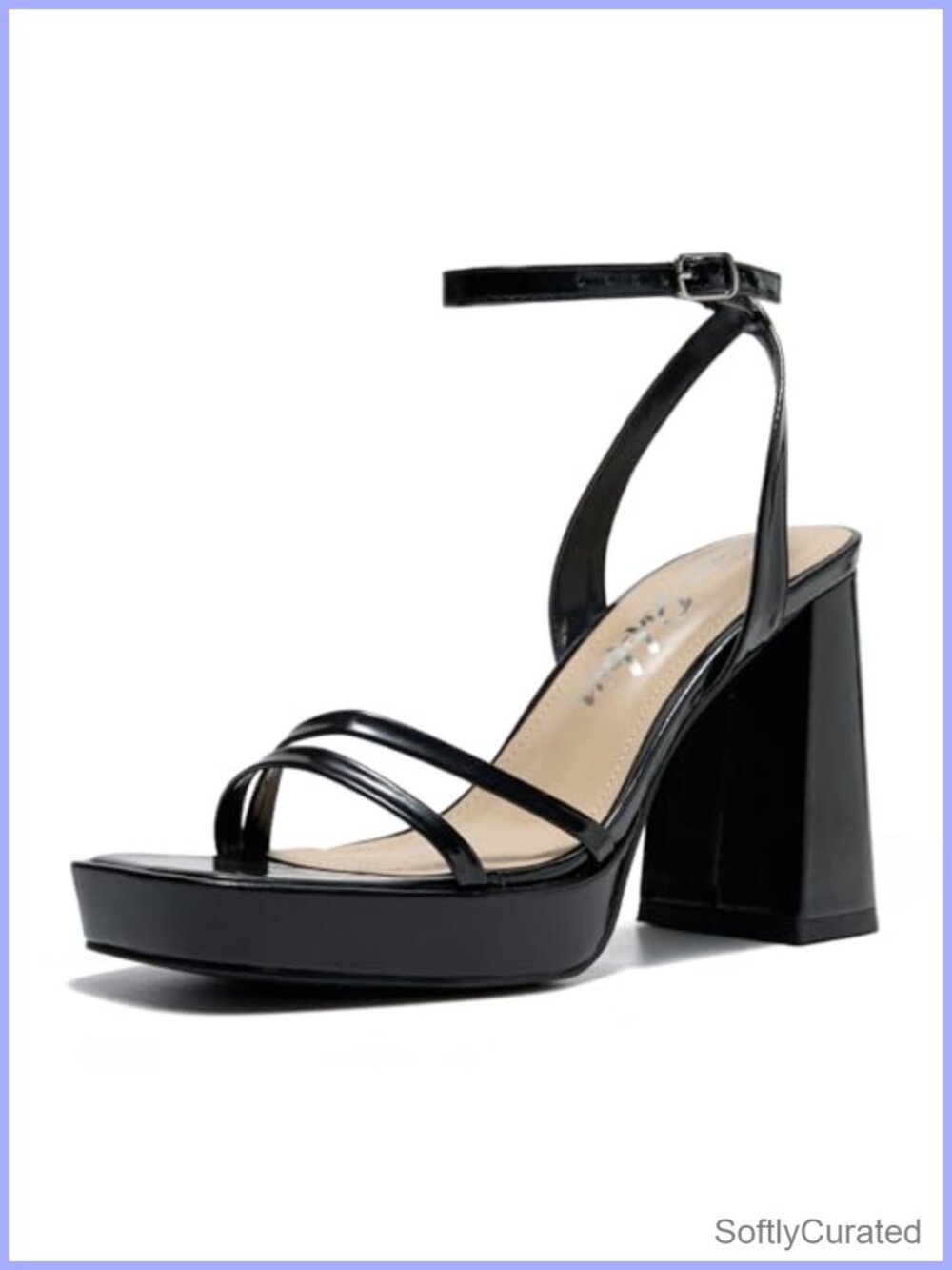 Metallic Platform Heels Strappy Ankle Strap Block Heel Square Open Toe Dressy